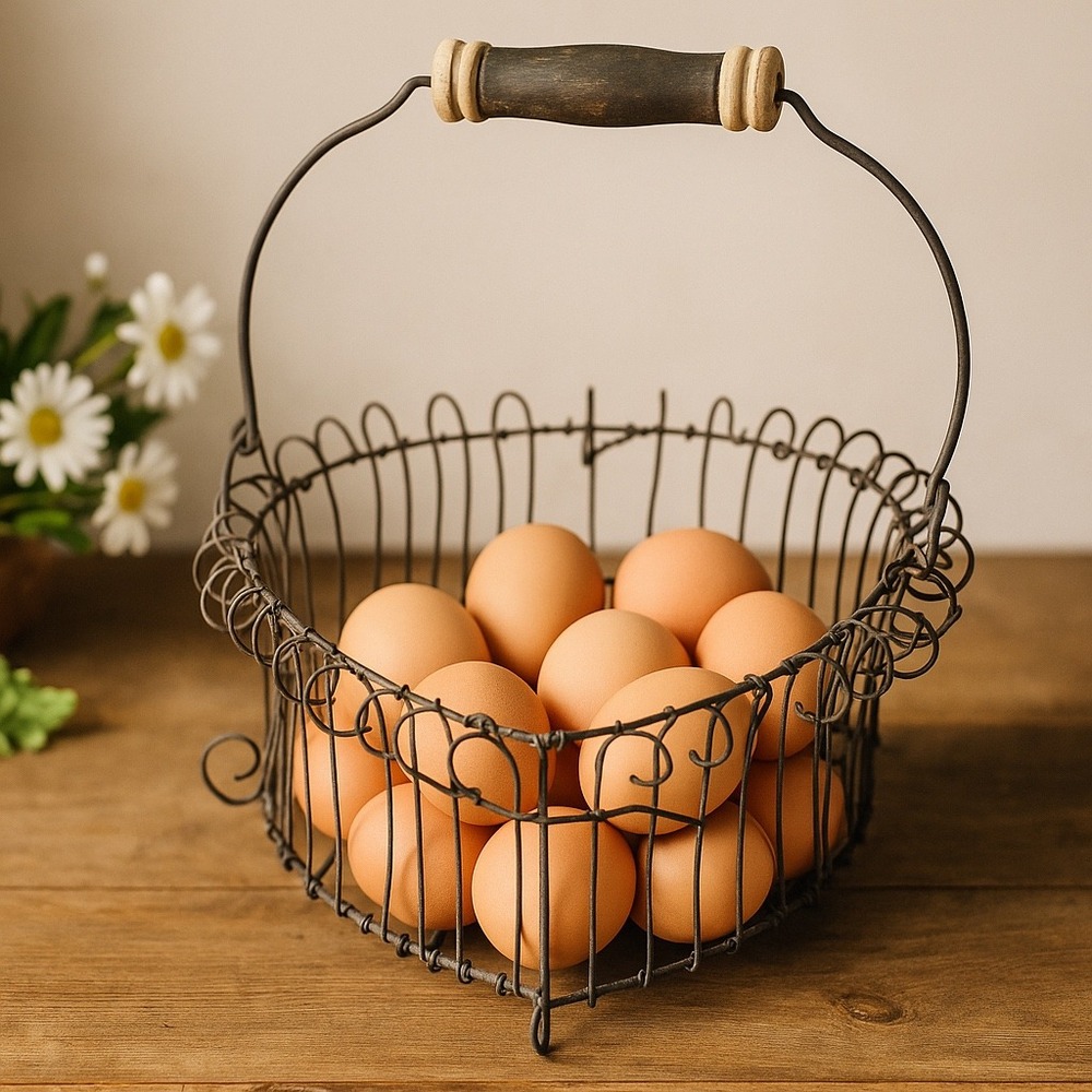 Vintage Primitive Wire Heart Basket Rustic Farmhouse Metal Egg Basket w/ Handle‎